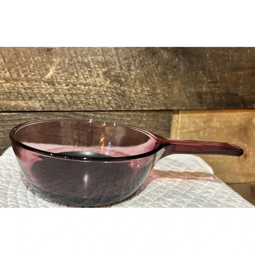 Vtg Corning Ware Visions Cranberry Glass 0.5 L Sauce Pan W/Teflon Coating USA